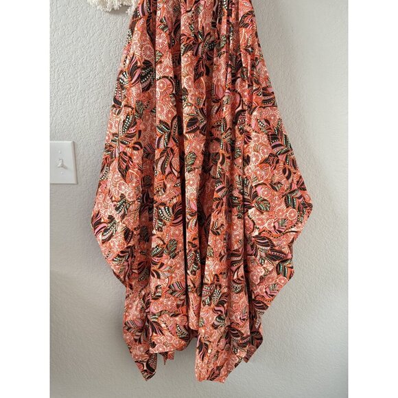 A.L.C. Adriana Handkerchief Hem Paisley Orange Open Back Smocked Midi Dress 6 - Picture 10 of 13